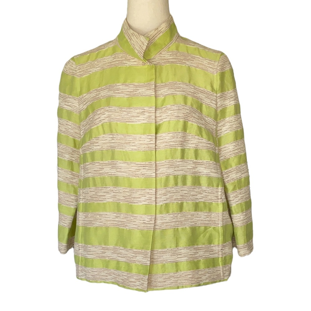 Lafayette 148 NY Lime Green & Tan Striped Oversized Jacket Blazer - S